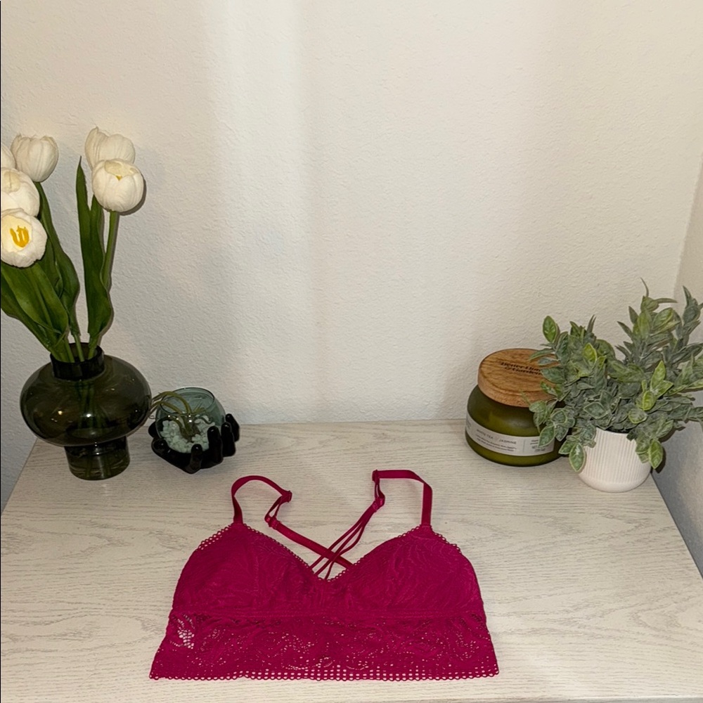 LOWEST PRICE! Auden dark pink lace criss cross back bralette size small